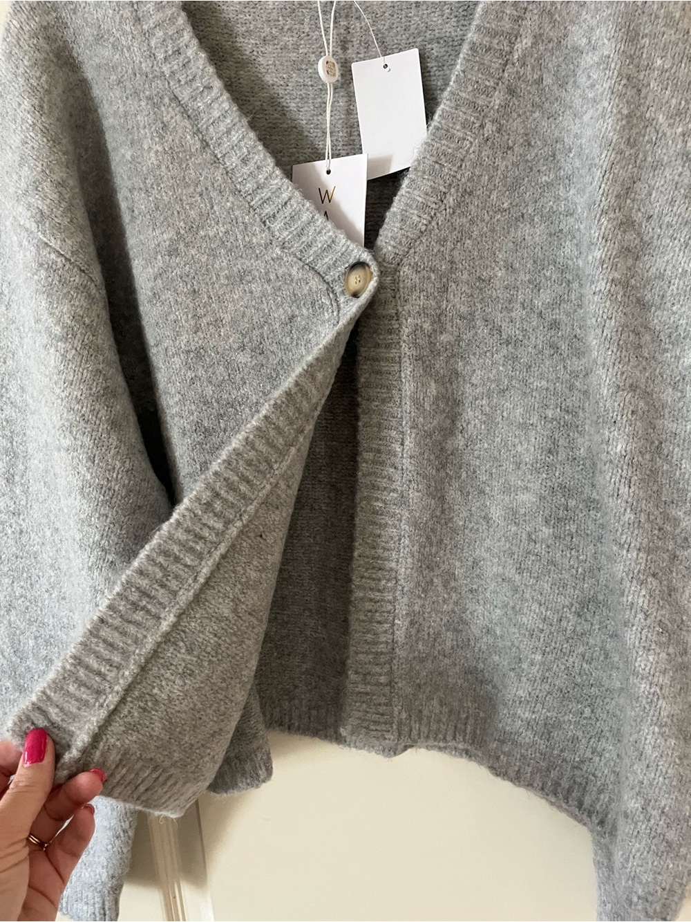 WAYF Heather Gray V-Neck One-Button Sweater Cardigan Women’s Size XL - Picture 13 of 16
